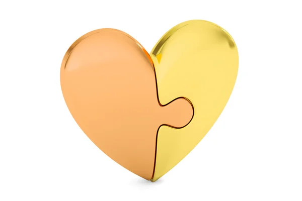 Golden Puzzle Heart, concepto de amor. Renderizado 3D —  Fotos de Stock