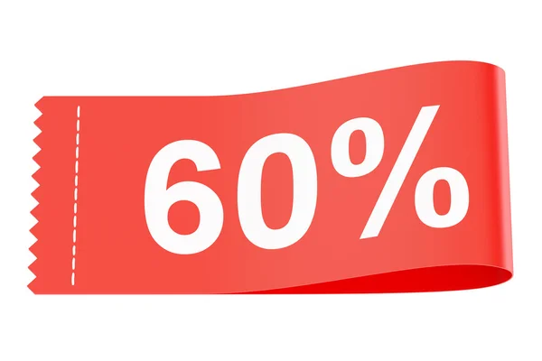 60% desconto etiqueta de roupa vermelha, renderização 3D — Fotografia de Stock