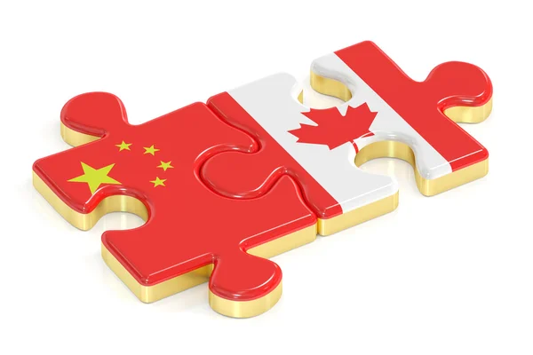 中国とカナダの旗、3 d レンダリングからパズルします。 — ストック写真