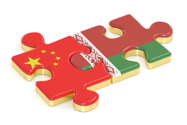 China y Bielorrusia rompecabezas de banderas, representación 3D — Foto de Stock