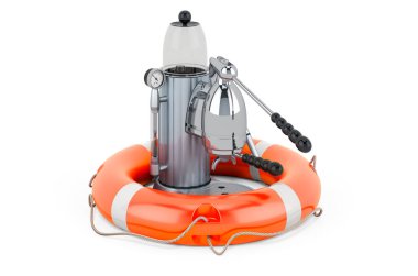 El yapımı kahve makinesinin onarımı ve onarımı, beyaz arkaplanda 3 boyutlu görüntüleme