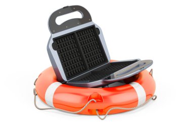 Waffle ızgarasının servis ve onarımı, beyaz arkaplanda 3 boyutlu görüntüleme