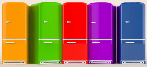 Colored Fridges Retro Design Rendering Isolated White Background — Stock Photo, Image