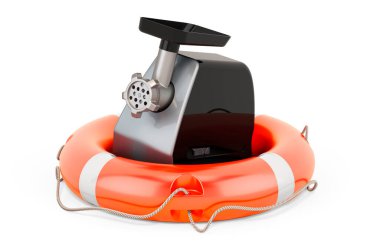 Elektrikli et öğütücüsünün servis ve onarımı, beyaz arkaplanda 3 boyutlu görüntüleme