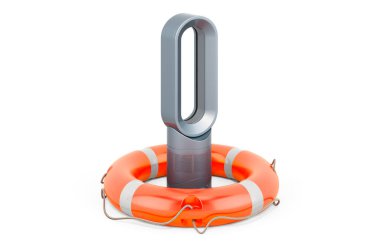 Bıçaksız havalandırma vantilatörünün servis ve onarımı, beyaz arkaplanda 3 boyutlu görüntüleme