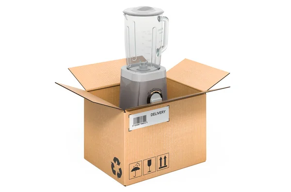 Electric Blender Cardboard Box Delivery Concept Rendering Isolated White Background — Stock Photo, Image