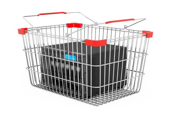 购物篮内的网络连接存储 白色背景下的3D渲染隔离 — 图库照片