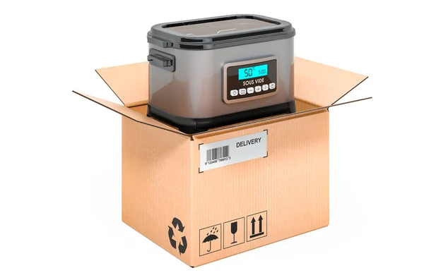 Sous Vide Machine Cardboard Box Delivery Concept Rendering Isolated White — Stock Photo, Image