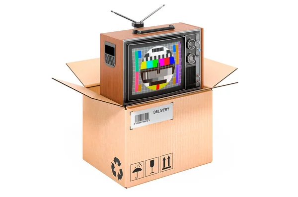 Televisie Kartonnen Doos Levering Concept Rendering Geïsoleerd Witte Achtergrond — Stockfoto