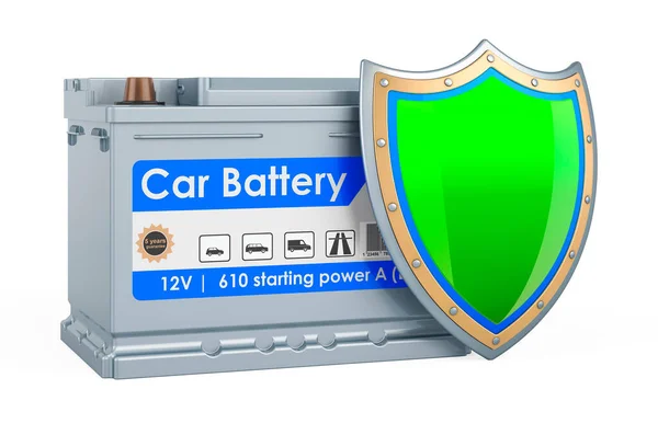 Autobatterie Mit Schild Rendering Isoliert Auf Weißem Hintergrund — Stockfoto