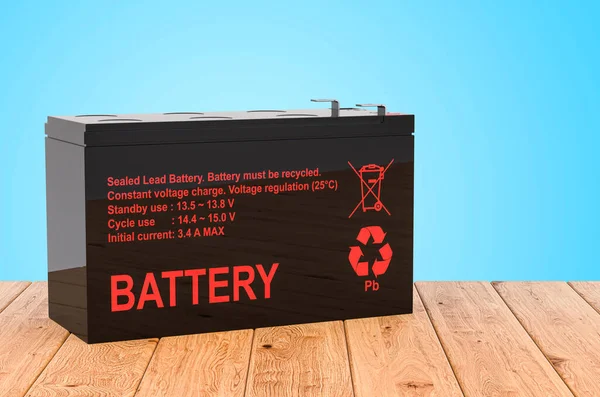 Baterías Ups Selladas Los Tablones Madera Renderizado —  Fotos de Stock