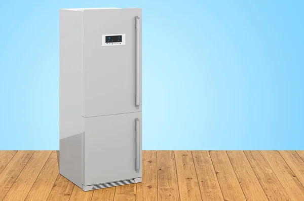 木製の板の近代的な冷蔵庫 3Dレンダリング — ストック写真