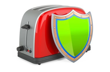 Kalkanlı tost makinesi, beyaz arkaplanda 3 boyutlu görüntüleme