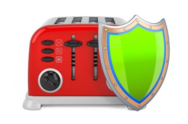 Kalkanlı tost makinesi Retro Tasarımı, beyaz arkaplanda 3 boyutlu görüntüleme