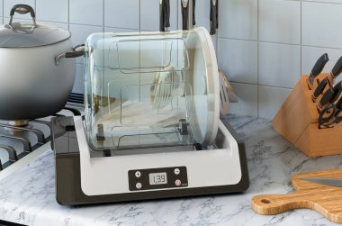 Mutfak masasında elektrikli süpürge marine edici var. 3B görüntüleme