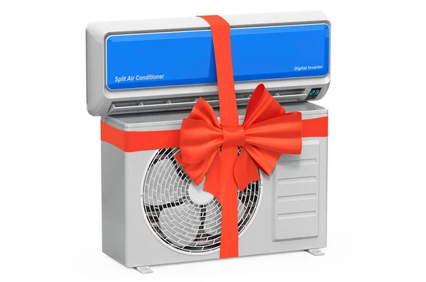 Airconditioner Met Lint Strik Cadeau Concept Rendering Geïsoleerd Witte Achtergrond — Stockfoto