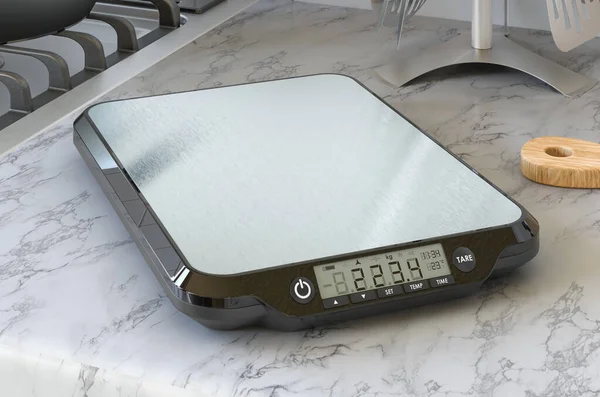 Digital Kitchen Scales Kitchen Table Rendering — Stock Photo, Image