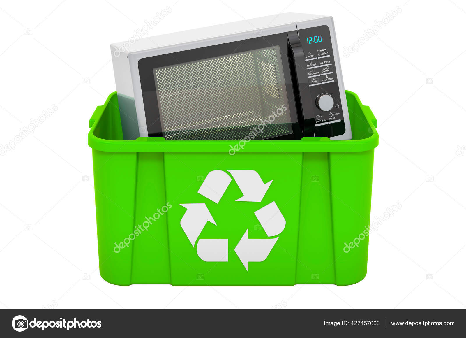 Recycling Trashcan Microwave Oven Rendering Isolated White Background
