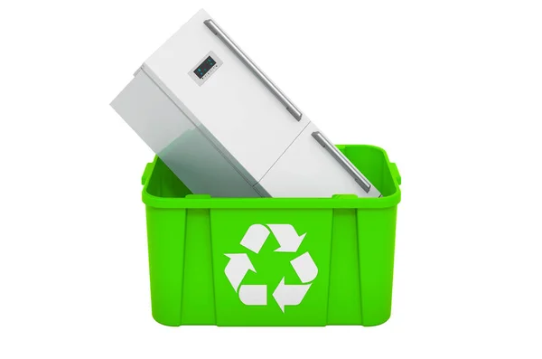 Recycling Trashcan Refrigerator Rendering Isolated White Background — Stock Photo, Image