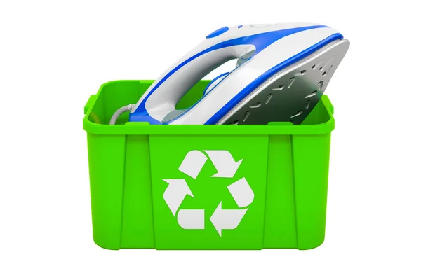Recycling Mülleimer Mit Elektrischem Bügeleisen Rendering Isoliert Auf Weißem Hintergrund — Stockfoto
