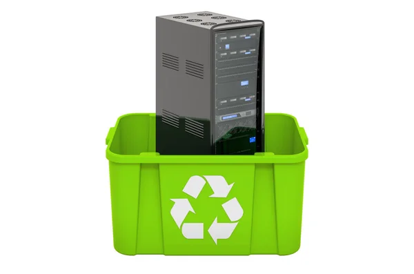 コンピュータサーバーでゴミ箱をリサイクルする 3Dレンダリング — ストック写真