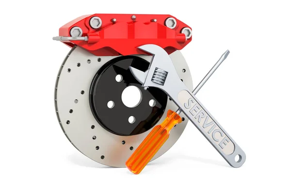 Caliper Ile Servis Araba Disk Freninin Onarımı Beyaz Arkaplanda Görüntüleme — Stok fotoğraf