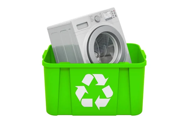Recycling Mülleimer Mit Waschmaschine Rendering Isoliert Auf Weißem Hintergrund — Stockfoto