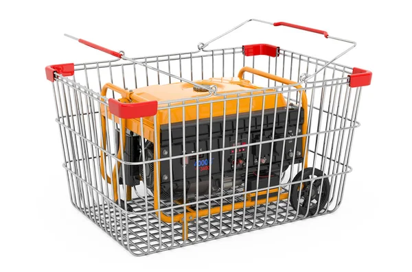 装有汽油发生器的购物篮 3D渲染隔离在白色背景下 — 图库照片