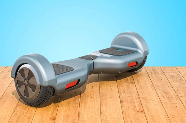 Hoverboard Scooter Auto Equilíbrio Nas Tábuas Madeira Renderização — Fotografia de Stock