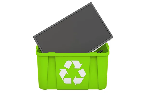 Recycling Mülleimer Mit Fernseher Rendering Isoliert Auf Weißem Hintergrund — Stockfoto