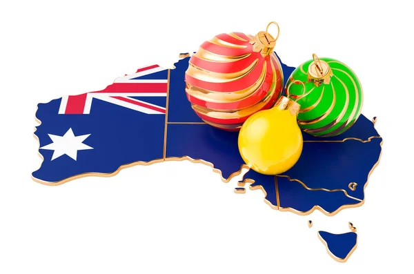 Australische Karte Mit Farbigen Weihnachtskugeln Neujahrs Und Weihnachtsferien Konzept Rendering — Stockfoto