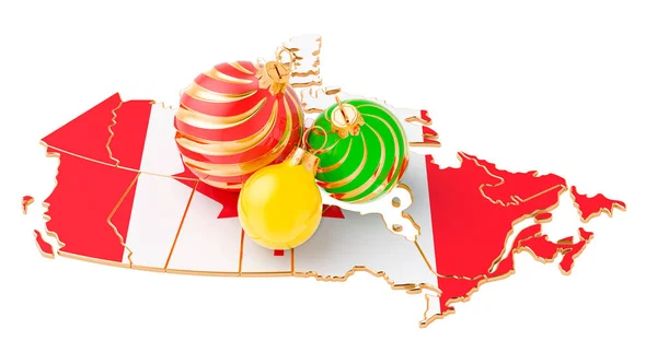 Mapa Canadiense Con Bolas Navidad Colores Concepto Vacaciones Año Nuevo — Foto de Stock