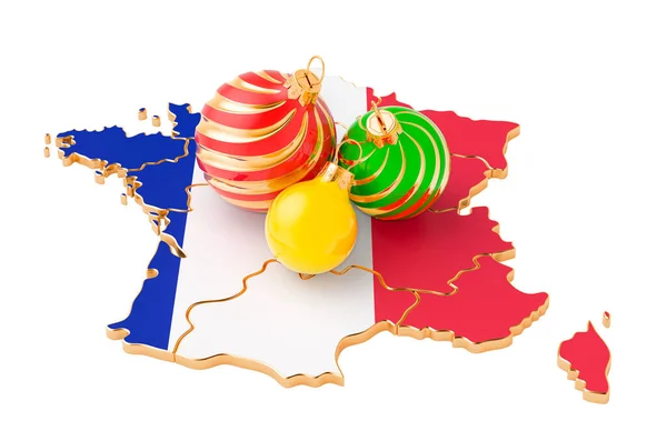 Fransk Karta Med Färgade Julbollar Nyår Och Jul Semester Koncept — Stockfoto