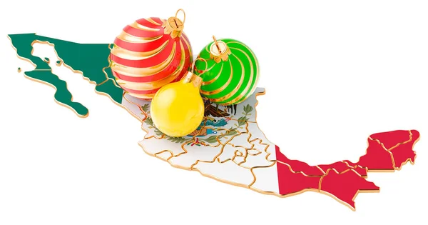 Mapa Mexicano Com Bolas Natal Coloridas Conceito Feriados Ano Novo — Fotografia de Stock