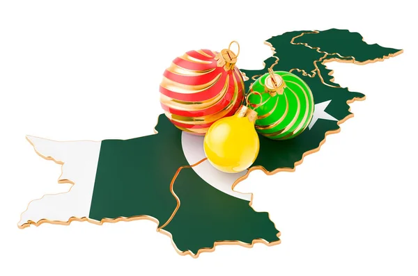Pakistanische Karte Mit Farbigen Weihnachtskugeln Neujahrs Und Weihnachtsferien Konzept Rendering — Stockfoto