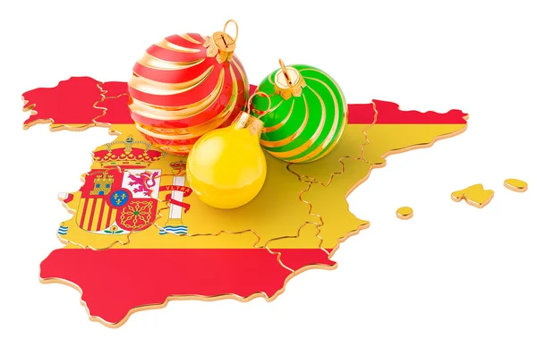 Ισπανικός Χάρτης Χρωματιστές Μπάλες Χριστουγέννων Πρωτοχρονιά Και Χριστούγεννα Έννοια Διακοπών — Φωτογραφία Αρχείου
