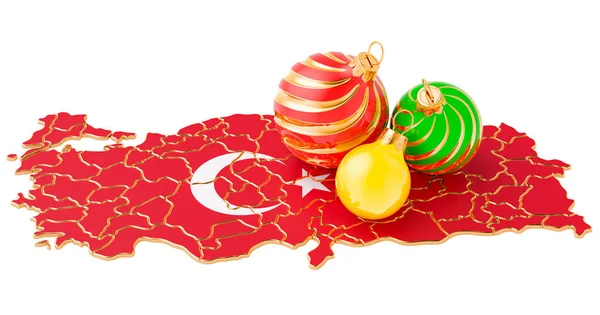 Peta Turki Dengan Bola Natal Berwarna Konsep Tahun Baru Dan — Stok Foto
