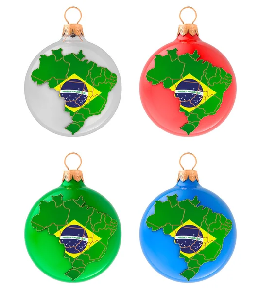 Bolas Natal Com Mapa Brasileiro Renderização Isolada Sobre Fundo Branco — Fotografia de Stock