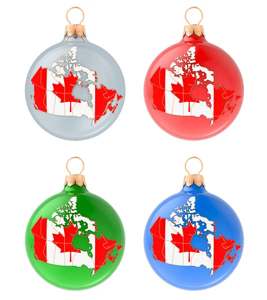 加拿大地图上的圣诞球 白色背景上的3D渲染隔离 — 图库照片