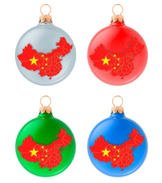 Рождественские Шары Китайской Картой Рендеринг Изолированы Белом Фоне — стоковое фото