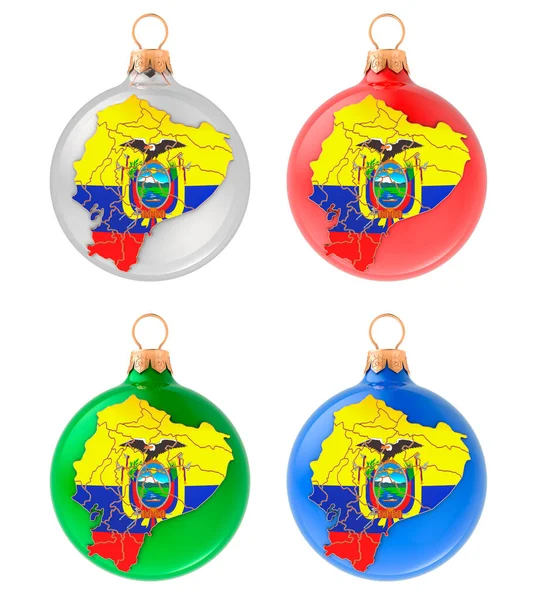 Kerstballen Met Ecuadoraanse Kaart Weergave Geïsoleerd Witte Achtergrond — Stockfoto