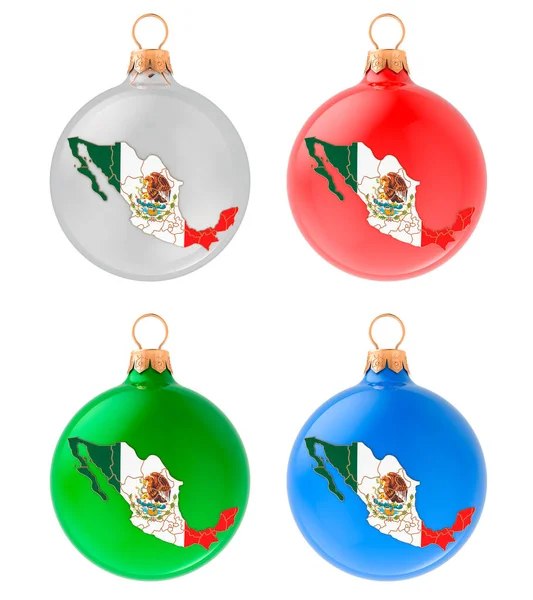 Bolas Natal Com Mapa Mexicano Renderização Isolada Sobre Fundo Branco — Fotografia de Stock