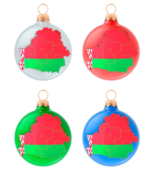 带有白俄罗斯地图的圣诞球 3D渲染在白色背景上被隔离 — 图库照片