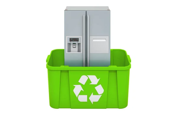 Recycling Mülleimer Mit Kühlschrank Rendering Isoliert Auf Weißem Hintergrund — Stockfoto