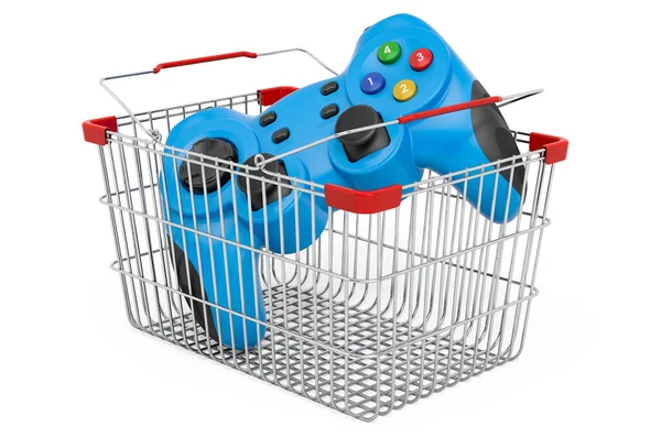 Shopping Basket Gamepad Rendering Isolated White Background — 스톡 사진