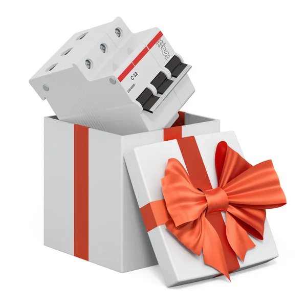 Three Pole Miniature Circuit Breaker Gift Box Present Concept Rendering — 图库照片