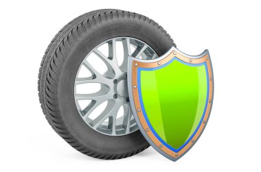 Car wheel with shield, 3D rendering isolated on white background