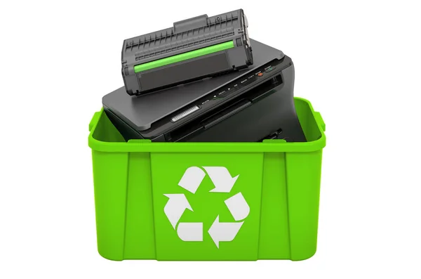 Recycling Trashcan Printer Laser Rendering Isolated White Background — ストック写真