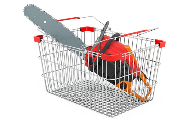 Shopping Basket Chainsaw Rendering Isolated White Background — 图库照片