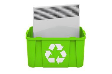 Çöp tenekesinin konveksiyon ısıtıcısı ile geri dönüşümü, 3 boyutlu görüntüleme beyaz arkaplanda izole edildi